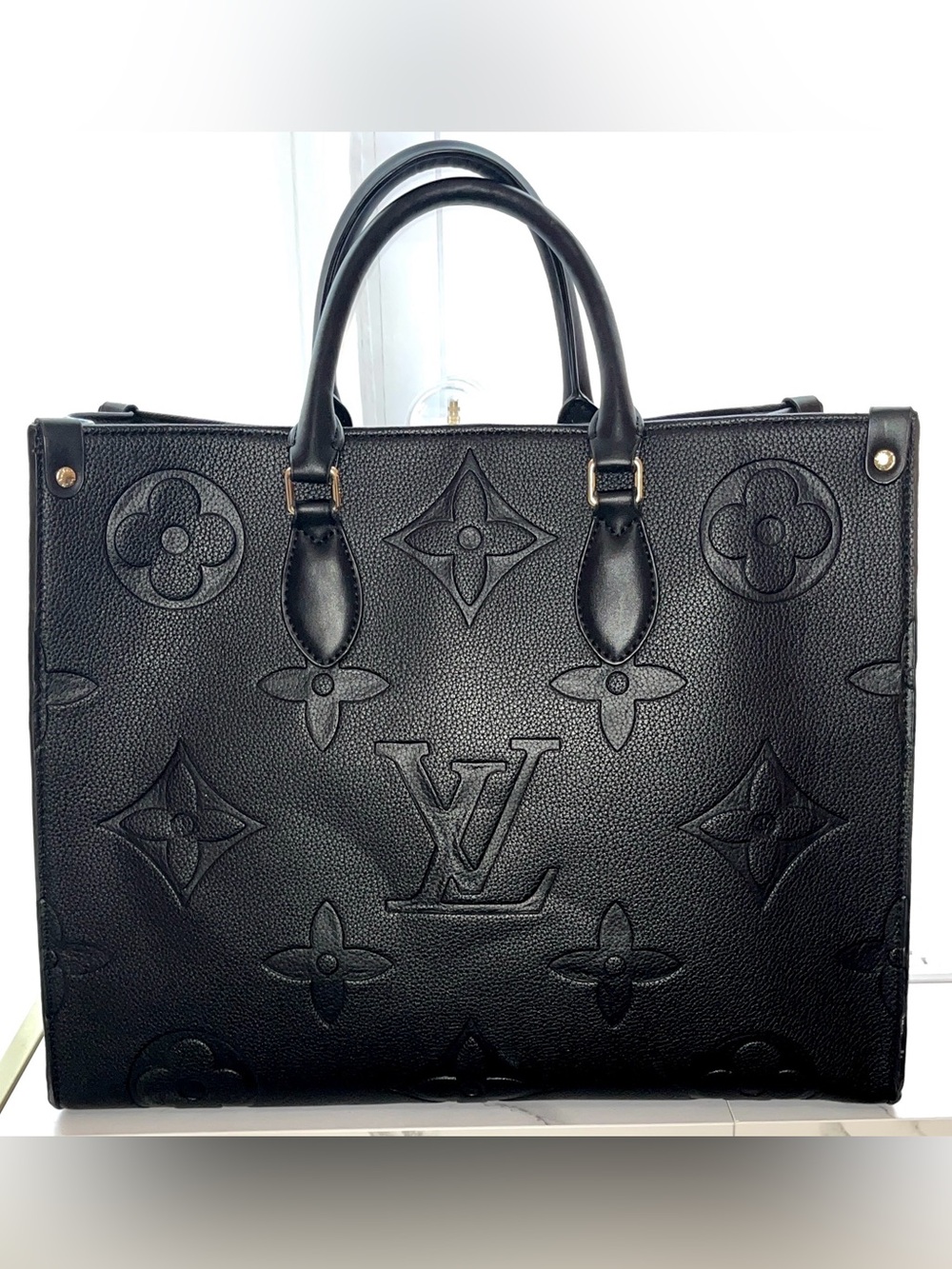 Black Embossed Monogram Logo Carryall Tote Bag - Picture 2 of 12